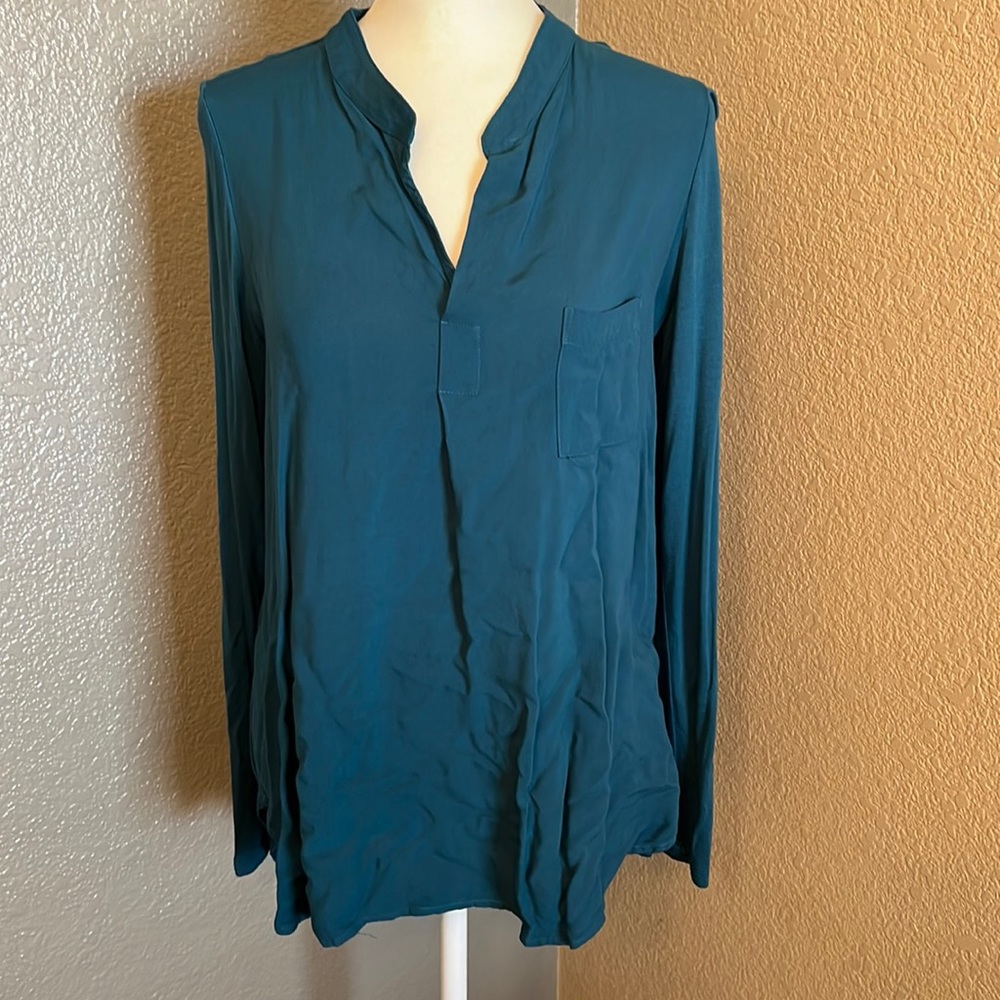 Pleione brand - Size S - teal long sleeve blouse with pocket